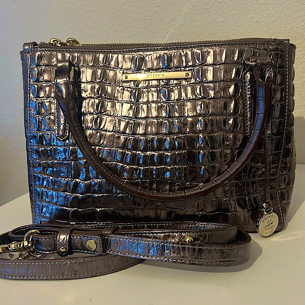 Brahmin bronze metallic satchel bag with Crossbody strap